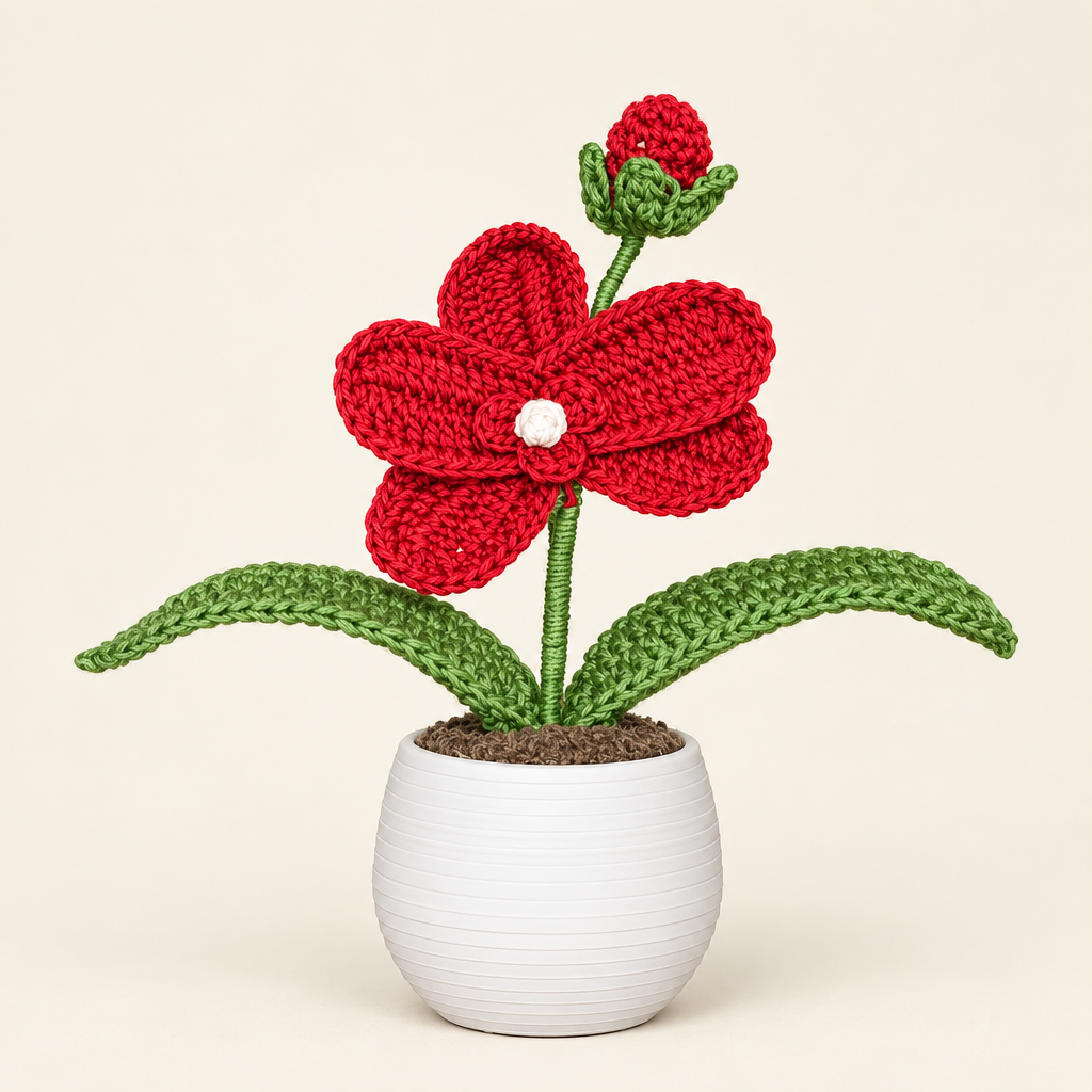 Foto editada de tu flor tejida con maceta